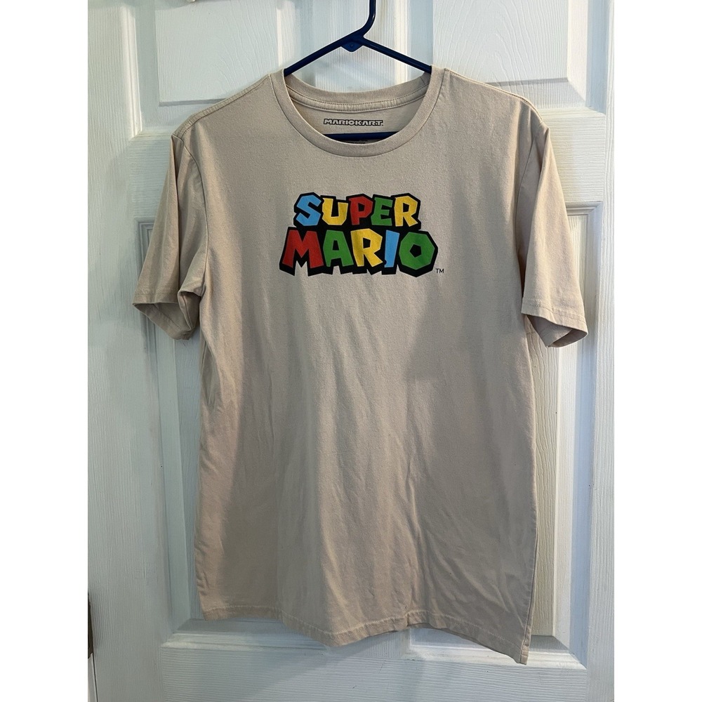 Nintendo Super Mario Shirt Mens Small Beige Graphic Tee Yoshi Luigi Toad Gamer